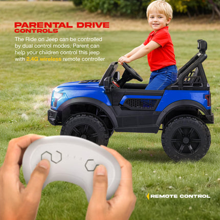 Baybee Bronco Battery Operated Jeep for Kids, Ride on Toy Kids Car with RGB Windshield Light & Music | Electric Jeep Battery Car | Baby Big Car for Kids to Drive 3 to 8 Years Boys Girls (Blue) 