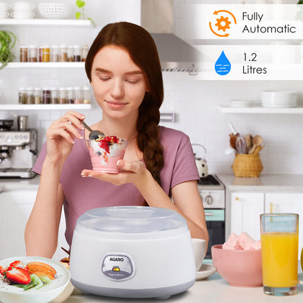 AGARO Classic Portable Yogurt Maker, 1.2L Capacity, Electric, Automatic, Grey and White. 
