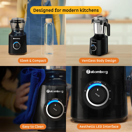 Atomberg Zenova Mixer Grinder | Unique Coarse Mode for Silbatta-like Texture | Intelligent BLDC Motor | Safety Features | 4 Jars including Chopper | Hands-Free Operation (Black) 