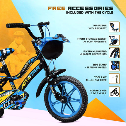 Leader JoyStar Cycle for Kids | Bicycle for Kids with Training Wheels | Comfortable Seat, Backrest & Front Storage| Kids Cycle for 2-5 Years Boys & Girls | Frame: 8 Inches (14T, Blue) 