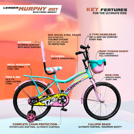 Leader Kids Children, Boys, Girls 20T Road Bike , 20 Inches Steel Frame , Single Speed Cycle For 7-10 Years , Sea Green & Light Pink, Rigid 