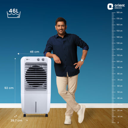 Orient Electric Aeroquid 46L Personal Cooler | 8m Air Throw Distance | 150W Power Consumption | 4 Way Cooling | 1 Year Product Warranty | White 