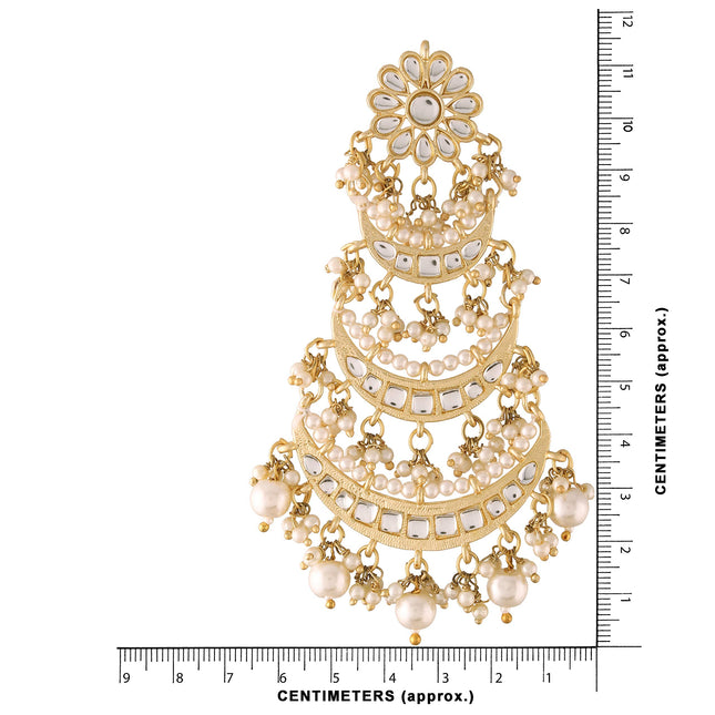 I Jewels 18k Gold Plated 3 Layered Beaded Chandbali Earrings with Kundan and Pearl Work for Women (E2859) 