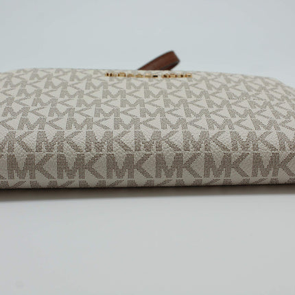 Michael Kors Womens Jet Set Travel Double Zip Wristlet - Signature Pvc (Vanilla Pvc/Dark Acorn), Brown 