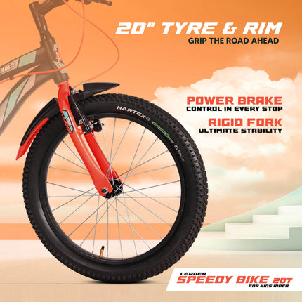 Leader Speedy Bike 20T Kids Cycle for Age 6 to 9 Years (Black/Orange) | Frame Size 12" | Unisex Cycle 