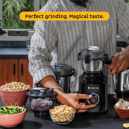 Atomberg Zenova Mixer Grinder | Unique Coarse Mode for Silbatta-like Texture | Intelligent BLDC Motor | Safety Features | 4 Jars including Chopper | Hands-Free Operation (Black) 