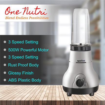 ACTIVA Easy Mix Nutri 2 Jar Mixer Grinder for Smoothies, Chutney & Shakes, Long Lasting Shock Proof Abs Body, Powerful 500 Watt Heavy Duty Motor With Nano Grinding Technology, 2 Years warranty-Black 