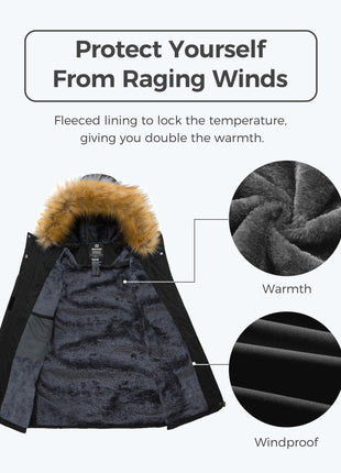 Wantdo Womens Waterproof Ski Jacket Hooded Winter Snow Coat Parka Black Large