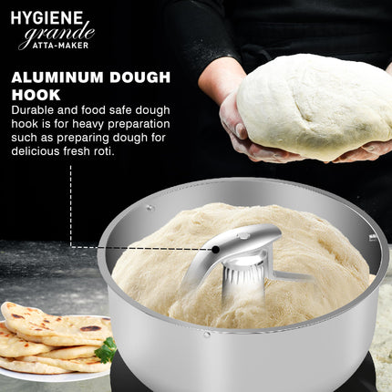 Havells Hygiene Grande Atta Kneader Dough Maker with 5L SS Bowl, Up to 1 KG Dough Maker, 4 Speed, Aluminium Dough Hook, Transparent Anti Splatter Lid with Lock, Hands Free Operation, 2 Yr Warranty 