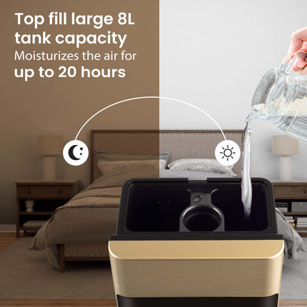 AGARO Royal Cool Mist Top Fill Ultrasonic Humidifier, For Bedroom, Home, Office, Multifunction Touch Panel With Led Diplay And Remote, 360° Nozzle, Super Quiet, Auto Shut Off(Black), 8 liter 