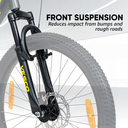 VESCO 24 T Drift Cycle for Big Kids MTB Mountain Bike | Dual Disk Brake & Front Suspension Single Speed Bicycle for Boys and Girls | 16 inches Frame | Ideal for 9-14 Years (Black) 