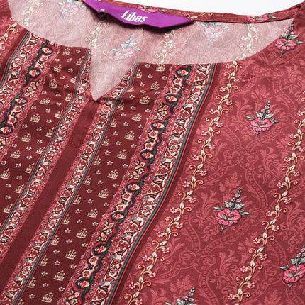 Libas Women's Poly Crepe Kurta Sets (34215_Maroon 