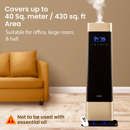 AGARO Royal Cool Mist Top Fill Ultrasonic Humidifier, For Bedroom, Home, Office, Multifunction Touch Panel With Led Diplay And Remote, 360° Nozzle, Super Quiet, Auto Shut Off(Black), 8 liter 