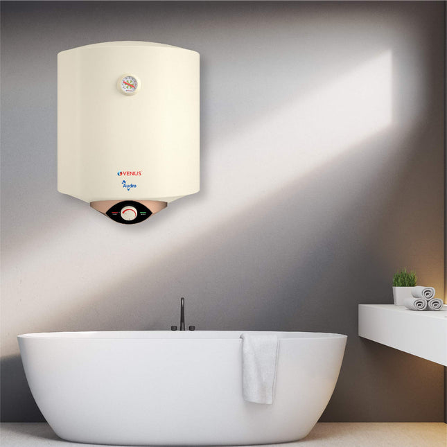 VENUS Audra 10AV 10-Litre (Ivory) Water Heater, Porcelain Enamelled Glass Lined Tank | BEE Star Rating - 5 Stars:ISI | Free Flexible Hose | Guarantee -7 Years on Inner Tank. 