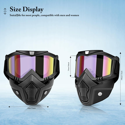 Eliane Goggle Mask Anti Scratch Uv Protective Face & Eyewear Windproof Dirt Shield with Soft Foam Padded Detachable Mouth Filter for Cycling Bike Off Road Racing Ride Unisex (Rainbow Visor), Erin 