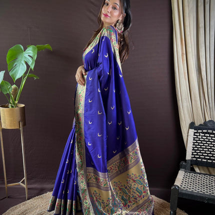 SGF11 Women's Kanjivaram Paithani Soft Silk Handloom Saree With Unstitched Blouse Piece (Violet) 