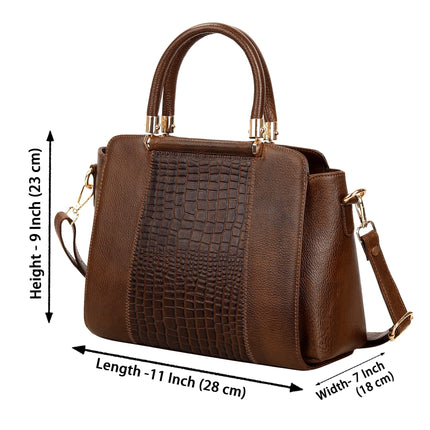 HYATT Leather Accessories Full-Grain Natural Cro Leather Top-Handle satchel Handbags & Shoulder Sling Bags For Women Office Branded Stylish Latest Size- L-13 X H-9 x W- 5.5 Inch 