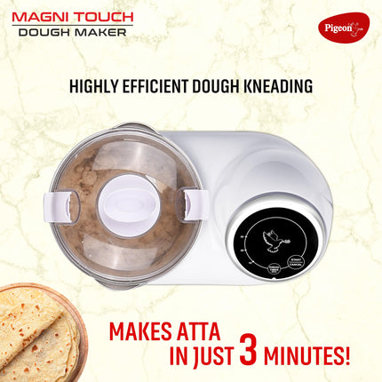 Pigeon by Stovekraft Magni Touch - Atta Kneader/Dough Maker, Indian's first touch control, Efficient 120W PMDC Motor, 3L 304 food grade SS blow, Unique 't' shaped arm for perfect mess free kneading. 