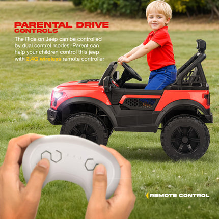 Baybee Bronco Battery Operated Jeep for Kids, Ride on Toy Kids Car with RGB Windshield Light & Music | Electric Jeep Battery Car | Baby Big Car for Kids to Drive 3 to 8 Years Boys Girls (Red) 
