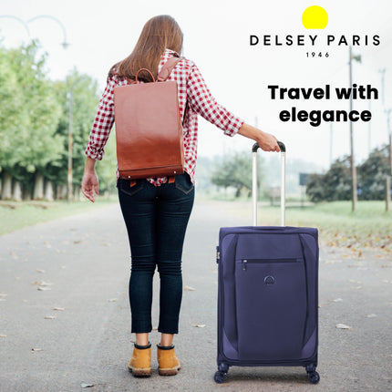 Delsey Paris Rami 55 cms Small Cabin Polyester Soft-sided 8 Wheels Spinner Luggage/Suitcase/Trolley Bag for travel (Blue) 
