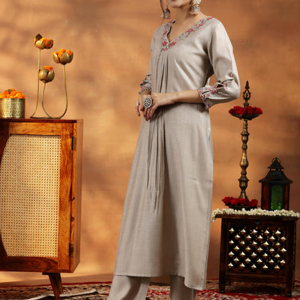 Libas Women's Silk Blend Kurta Set (27741_Beige 