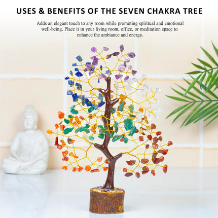 HindCraft Chakra Tree for Positive Energy - Crystal & Healing Stones Feng Shui Seven Chakra Tree of Life Decor - Perfect Rakhi Gift for Brothers & Sisters - 7 Chakra Tree, 200 Beads, 8-10" 