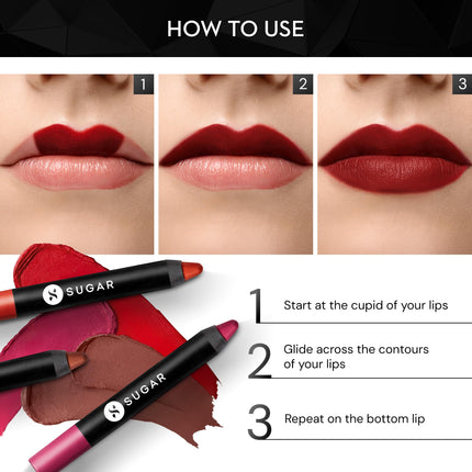 SUGAR Cosmetics Matte as Hell Crayon Lipsticks for Women | Lasts Up To 8+ Hours | Lip Crayon with Sharpener | 2.8gm - 16 Claire Underwood 
