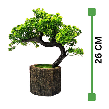 Dekorly Plastic Small Artificial Plant Bonsai Tree Fake Plant Potted House Plants Japanese Pine Bonsai Plant Faux Bonsai For Home Indoor Decoration Office(Wooden Potted Plants,Design-H) 