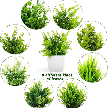 Dekorly Artificial Potted Plants, 8 Pack Artificial Plastic Eucalyptus Plants Small Indoor Potted Houseplants, Small Faux Plants for Home Decor Bathroom Office Farmhouse (Set 0F 8) 