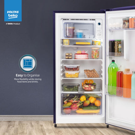 Voltas Beko, A Tata Product 183 L 3 Star Direct Cool Single Door Refrigerator (2024 Model, RDC215C/S0BFR0M0000GO, Fressia Blue, With Fresh Box Technology and Chiller Zone) 