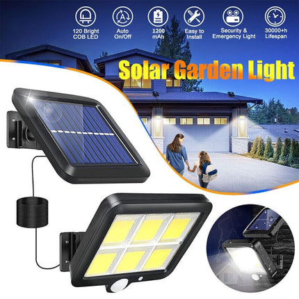 Solar Light Outdoor with Motion Sensor, Solar Light + Solar Panel Separate Design with 4m Cable for Home Garden Balcony, Waterproof 120 LED Solar Wall Light with 120° Lighting Angle Night Spotlight 