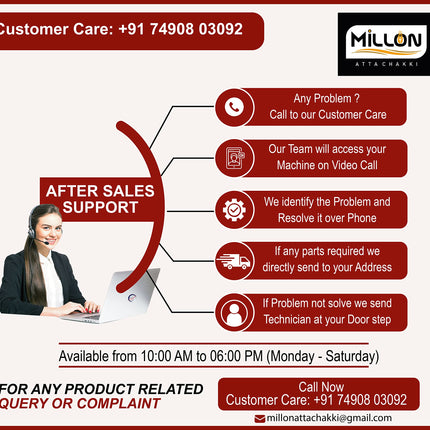 MILLON ATTA CHAKKI Stainless Steel, Sparkle Flour Mill Fully Automatic Domestic Ghar Ghanti for Grinding Grains, with Standard Accessories (0.75 Units/Hr) 
