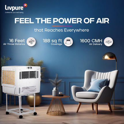 Livpure GoodAir Window Air Cooler-52 L with High Air Delivery | 190-Watt Motor with Overload Protection | Inverter Compatibility | Woodwool Cooling Pads | 2 Yrs Warranty on Motor 