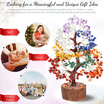 Crocon Seven Chakra Tree of Life for Positive Energy - Feng Shui Decor, Fake Bonsai, Crystals and Healing Stones, Money Tree, Room Decor 7 Chakra, Stone, Healing Crystals, Spiritual Gifts 