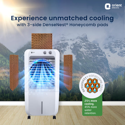 Orient Electric Aeroquid 46L Personal Cooler | 8m Air Throw Distance | 150W Power Consumption | 4 Way Cooling | 1 Year Product Warranty | White 