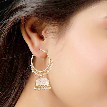I Jewels Gold Plated Traditional Handcrafted Enamelled Jhumki Hoop Earrings for Women (E2915W) 
