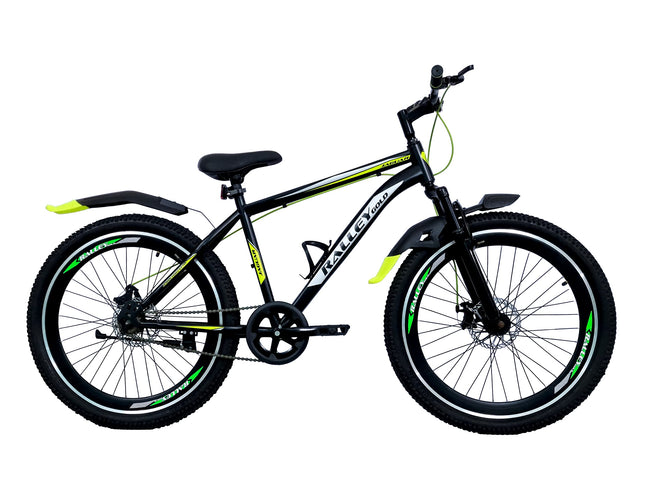 Ralley Jaguar 2.0 26T Full Size Bicycle | Front Suspension | Dual Disc Brakes | Triple Wall Alloy Rims | Single Speed | Matt Finish | Non Gear Cycle (Black/Green) 