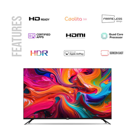 VW 60 cm (24 inches) Linux Frameless Series HD Ready Smart LED TV VW24C3 (Black) | with 18 Months Warranty 