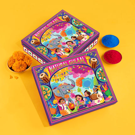 Phool Rang Utsav Natural Gulaal Collection - 3 Vibrant Colors of Skin-Safe Gulaal (100 gm Each) with Kesar Badam Thandai Powder, Kimirica Shower Gel & Holi Greeting Card 