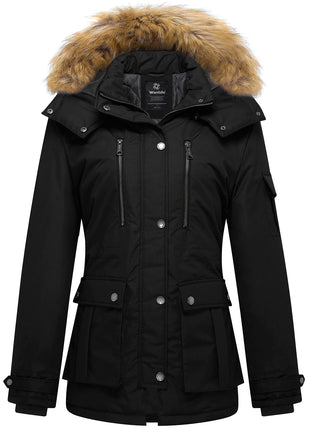 Wantdo Womens Quilted Puffer Coat Thick Parka With Removable Hood Black XL