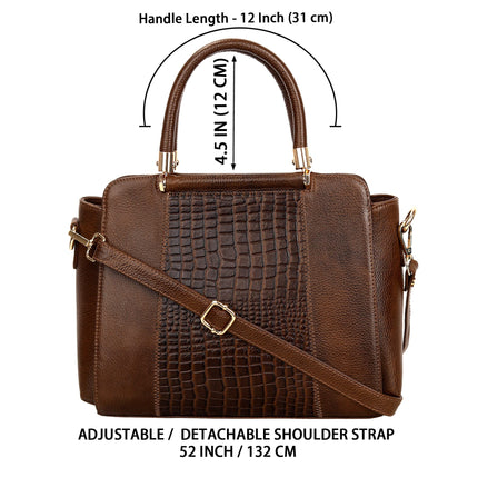 HYATT Leather Accessories Full-Grain Natural Cro Leather Top-Handle satchel Handbags & Shoulder Sling Bags For Women Office Branded Stylish Latest Size- L-13 X H-9 x W- 5.5 Inch 