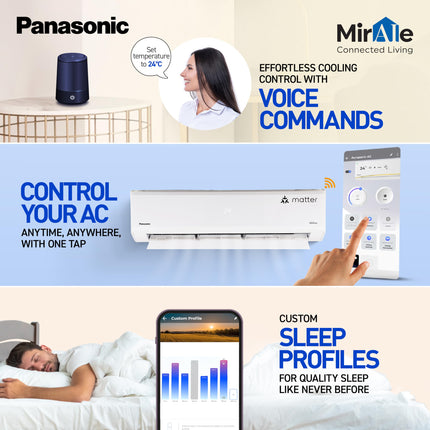 Panasonic 1.5 Ton 5 Star Premium Wi-Fi Inverter Smart Split AC (Matter Enabled, Higher Airflow, Copper Condenser, 7in1 Convertible, True AI, 4-Way, PM 0.1 Filter, CS/CU-NU18AKY5WX, White) 