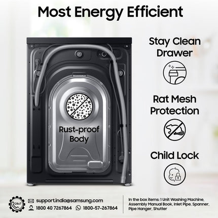 Samsung 12 kg, 5 Star, Super Speed, Wi-Fi, Hygiene Steam with Inbuilt Heater, Digital Inverter, Fully-Automatic Front Load Washing Machine (WW12DG5B24ABTL, Black) 