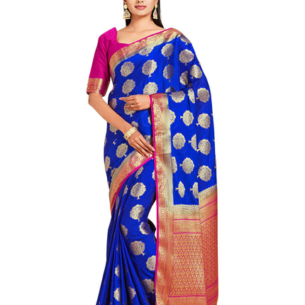 MIMOSA Women Mysore Silk Style Crepe Saree Color : Blue (4858-2656-2D-Rb-Rn) 