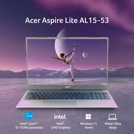 Acer AspireLite 13th Gen Intel Core i5-1334U Thin and Light Premium Laptop (Windows11 Home/16GB RAM/512GB SSD/Backlit Keyboard)AL15-53 with 39.62cm (15.6")Full HD Display,Metal Body,Steel Gray,1.59 KG 