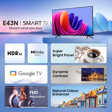 Hisense 108 cm (43 inches) E43N Series Full HD Smart Google LED TV 43E43N (Black) 