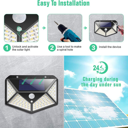 BELIONERA Garden Wall Fence Farmhouse Waterproof Automatic On/100LED Solar Light Motion Sensor Smart LED Solar Lights for Outdoor,Yard,Patio (ABS) 