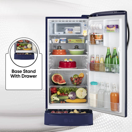 LG 185 L, 5 Star, Smart Inverter Compressor, Direct Cool Single Door Refrigerator (GL-D201ABIU.BBIZEBN, Blue ILAN, Moist N Fresh, Auto Smart Connect & Base Stand Drawer) 