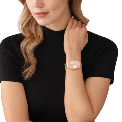 Michael Kors Stainless Steel Lennox Analog Rose Gold Dial Women Watch-Mk7336, Rose Gold Band 
