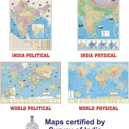 India & World Map ( Both Political & Physical ) with Constitution of India, Indian History, Indian Economy & Geographical Terms Chart | Set Of 8 | Useful for UPSC and other competitive exam preparation | by Hivex Publication 